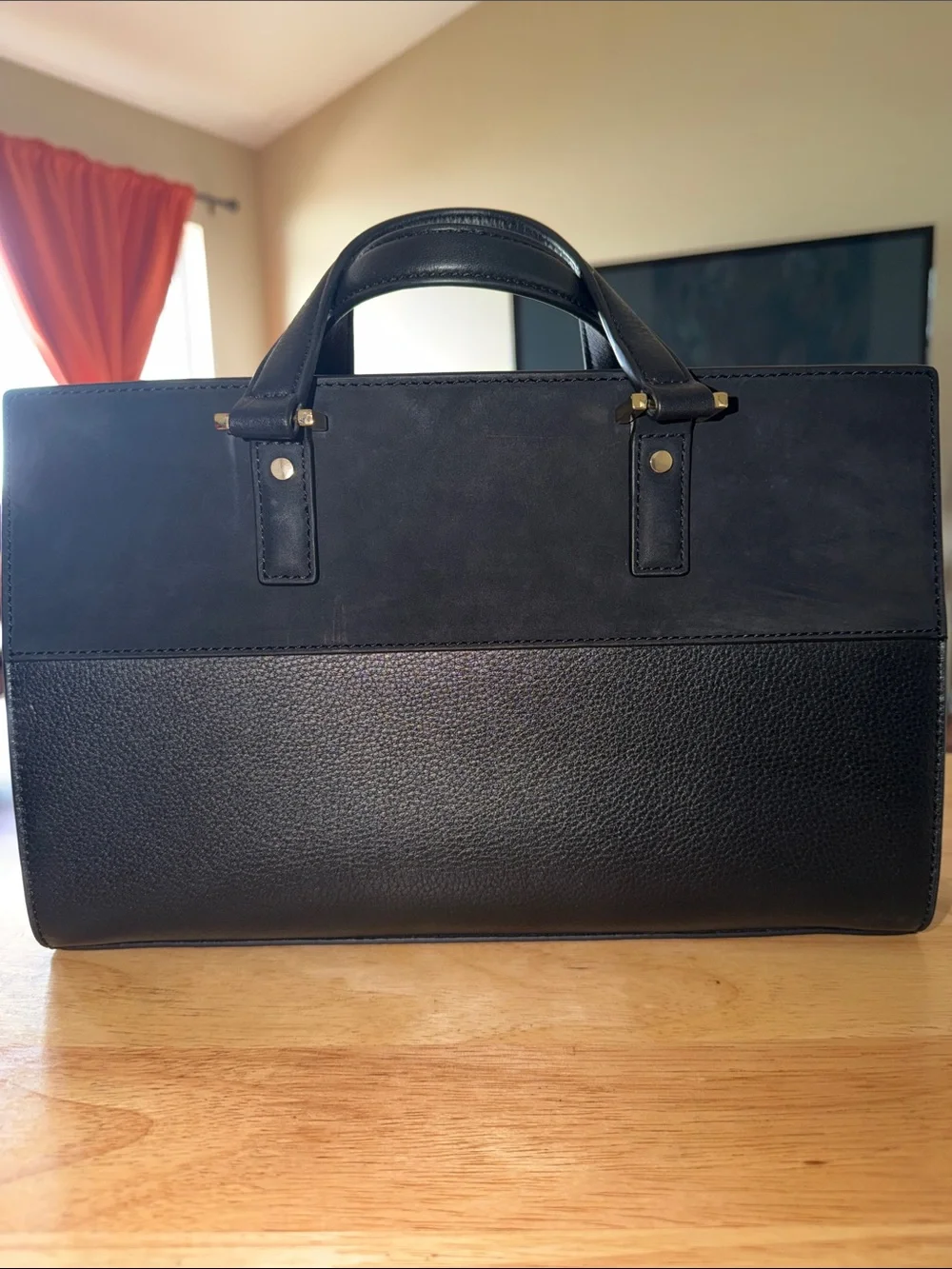 Tory Burch Black Leather Satchel with Logo Emblem